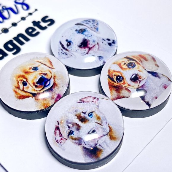 Set of 4 Handcrafted Glass Puppy Set 2 Magnets - Refrigerator Kitchen Whiteboard - Picture 2 of 3